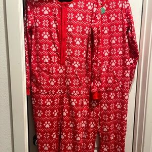 Red Holiday One-Piece Pajama Set with White Fair Isle Print